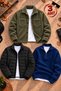 Men's 3-Piece Winter Outfit Set – Quilted-Lined Puffer Jacket + Buttoned, Oversized Plush Jacket + Brioche Knit Mock Neck Half-Zip Sweater