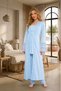 New Season Blue Long Robe with Nursing Features, Lace Details, Short Sleeves, 100% Cotton Postpartum and Maternity Robe and Pajama Set - 7