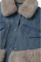 Blue Denim Faux Fur Coat with Paneled Trim - 7