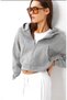 Women's Gray 3-Ply Basic Soft Hooded Zip-Up Cropped Sweatshirt