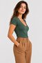 Women's 100% Cotton V-Neck Short-Sleeve Basic T-Shirt - Forest Green - 2