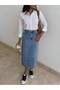 Women's Washed High-Waisted Long Midi Denim Skirt, Straight Cut - 4