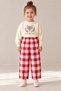 Girls' Red and White Gingham 3-Ply Balloon-Cut Pants with Elastic Waistband and Two Pockets (Pants Only)