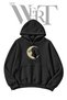Black Hooded Sweatshirt with Pre-Printed "Moon Face Cat" Design (2-Ply)