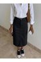 Women's Washed High-Waisted Long Midi Denim Skirt, Straight Cut - 4
