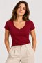 Women's 100% Cotton V-Neck Short-Sleeve Basic T-Shirt - Burgundy