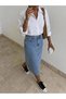 Women's Washed High-Waisted Long Midi Denim Skirt, Straight Cut