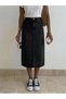 Women's Washed High-Waisted Long Midi Denim Skirt, Straight Cut - 2