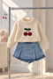 Cherry-Print Knit Sweater and Denim Skort Set for Girls (2-Piece Set)
