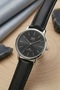 Minimal Classic Women's Wristwatch with Black and Silver Striped Leather Strap - 4