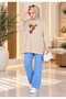 Women's Beige Oversized Modest Tunic Sweatshirt with Bird Print - 2