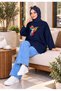 Women's Beige Oversized Modest Tunic Sweatshirt with Bird Print - 3