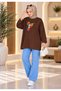 Women's Beige Oversized Modest Tunic Sweatshirt with Bird Print - 2