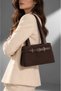 Women's Dark Brown Belt Detail Lined Zip Clutch Bag - 2
