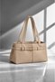 Women's Taupe Color Belt Detail Lined Zip Clutch Bag for Hands and Shoulders - 2