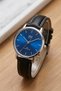 Navy Blue, Silver, White Stitch, Leather Strap Minimal Classic Women's Wristwatch