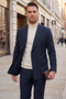 Men's Slim Fit Double-Breasted Navy Blue Suit – Stretch Fabric Casual-Chic Business 2702414
