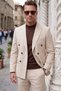 Men's Slim Fit Double-Breasted Beige Suit – Stretch Fabric Casual-Chic Business 2702414 - 2