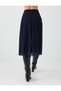 Navy Blue Plaid Mesh Skirt with High Pleats - 6