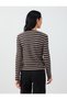 Round-Neck Soft-Touch Knit Cardigan with Black Striped Pattern - 7