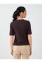 Bitter Coffee Button-Collar Detail Crew-Neck Short-Sleeve Knit Blouse - 5