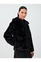 Black Shirt Collar Straight-Cut Plush Fur Coat - 4