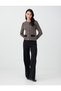 Round-Neck Soft-Touch Knit Cardigan with Black Striped Pattern - 3