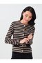 Round-Neck Soft-Touch Knit Cardigan with Black Striped Pattern - 2