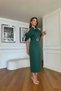 women's shoulder detail buckle belted midi length dress NBNC110095 - 5