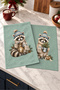 Sage Raccoon Raccoon and Scarf Aquamarine-Patterned New Year's Decorative 2-Piece Kitchen Towel Set, 35x55 cm - 5