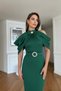 women's shoulder detail buckle belted midi length dress NBNC110095 - 3