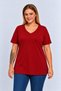 Plus Size V-Neck Slit Cotton Basic T-Shirt - RED