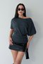 Women's Anthracite Wool Blend Boat Neck Sweater with a Belt
