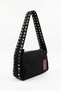 Black Suede Shoulder Bag with Silver Studded Detail and Rocker Sleeve Detail