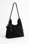 GRANDY Black Suede Genuine Leather Women's Shoulder Bag
