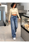 Women's High-Leg, Wide-Leg Distressed Washed Jeans — Relaxed Fit Casual Denim