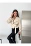 Women's Suede Double-Breasted Wrap Neckline Blazer with Side-Tie and Buckled Details - 5