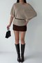 Women's Beige Wool Blend Boat Neck Sweater with a Belt - 4