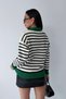 Women's Green Striped Zip-Up Polo Collar Sweater - 8