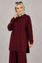 Modal Fabric Ribbed Stitched Hijab Double Set Gray Color Tunic and Pants Set - 2