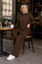 Modal Fabric Ribbed Stitched Hijab Double Set Gray Color Tunic and Pants Set - 2
