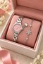 Women's Pink-Dial Silver-Tone Wristwatch and Snowflake Bracelet 2-Piece Set