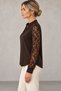 Women's Lace-Sleeve Blouse with Button Collar Detail, V-Neck, Long Sleeves, and Guipure Lace on Elegant Crepe Fabric—A Casual and Timelessly Elegant Blouse - 5