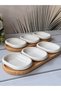 Bamboo Serving Set, 8-Piece Porcelain Plate Set, Latte - 5