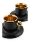 Set of 6 Turkish Coffee Cups, Matte Black with Gold Trim - 2