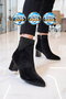 Black Suede, Fur-Lined, Cold-Resistant, Stone Embellished, Stylish Women's Heeled Boots 248282 - 3