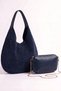 JOVANNA Navy Suede Genuine Leather Women's Shoulder Bag - 4