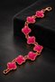 Apple Green Copper-Plated Women's Chain Bracelet with Clover Motif and Stones - 3