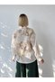 Women's Oversized Boyfriend Shirt with Seashell Print, Ecru - 6
