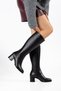Women's Genuine Leather Heeled Boots with Back Zipper and Adjustable Cuffs - Black